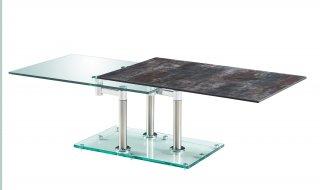 Table basse MATCH CERAMIQUE ANTHRACITE 2 plateaux pivotants en verre piétement chrome